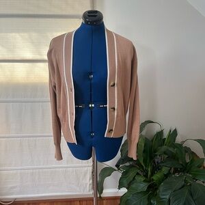 Ann Taylor Tan Cardigan with White Trim